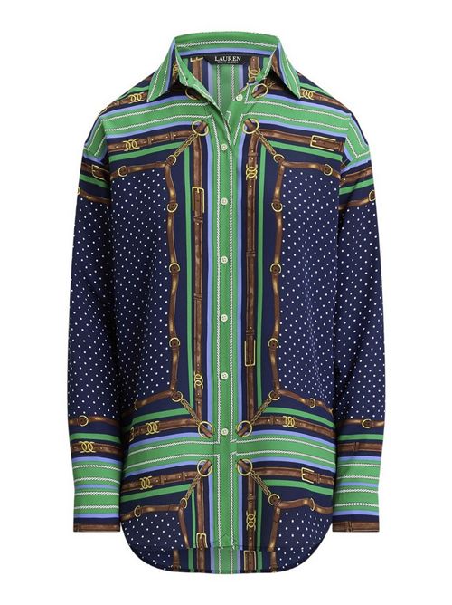 camicia donna fantasia foulard blu e verde Ralph Lauren | 200P03687001